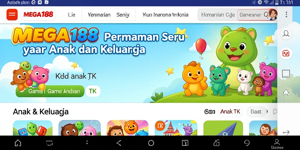 Antarmuka MEGA188 yang ceria dan interaktif untuk anak-anak.