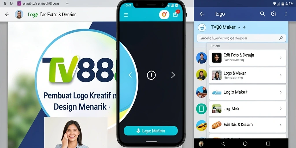 Screenshot antarmuka aplikasi TV888 untuk pembuatan logo yang unik.